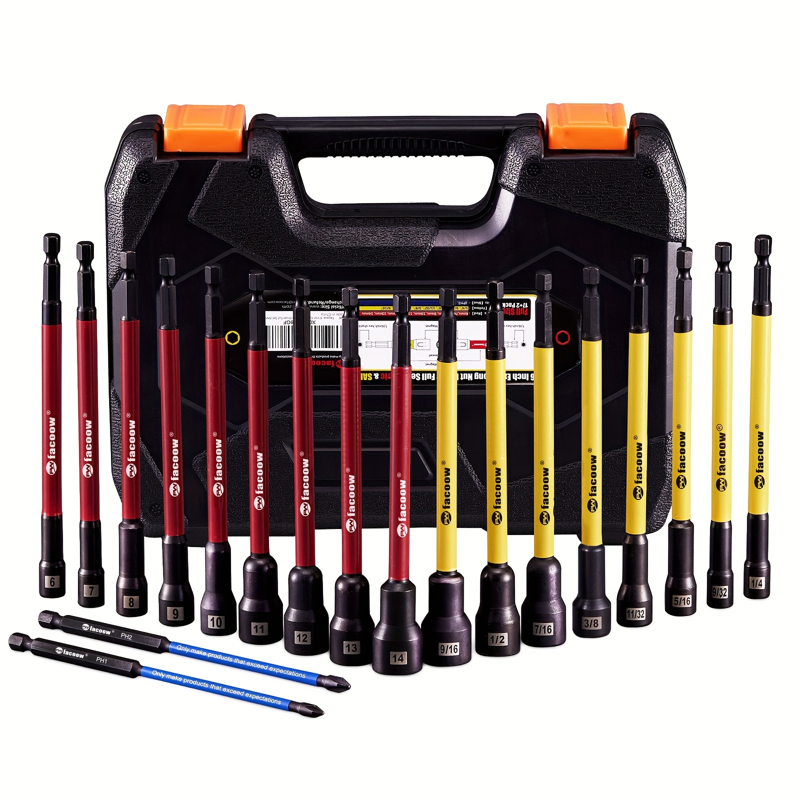 

Magnetic Nut Driver Set Drill, 19pcs With Metric & Sae Including Ph1 & Ph2, 6 Inch Extra Long Nut Driver Set With Storage Case, For Professional And Diy Projects