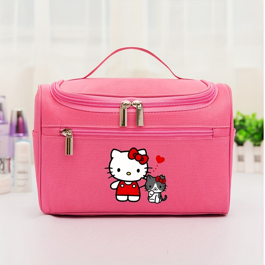 Image of Ip Hello Kitty Portable Simple Large-capacity Toiletry Bag With Travel Hook, Multi-compartment Makeup Pouch, Multi-functional Cosmetic Tool Organizer, Essential Travel And Home Toiletry Bag