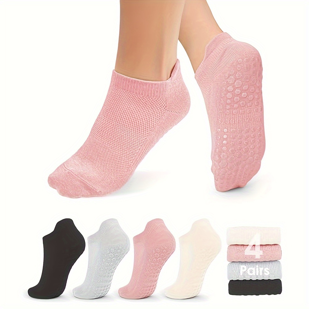 4 Pairs Non Slip Pilates Socks With Grips For Women, Grip Socks For