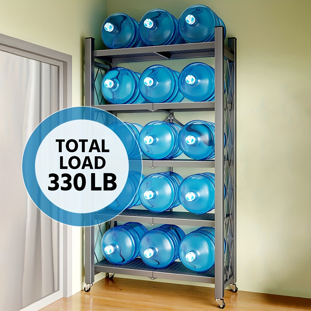 Folding Shelf 5-Tier, Muichi Storage Shelves with Wheels, Heavy Duty Shelving Unit, Sturdy Metal Shelves Organizer Rack for Kitchen, Garage,Home, Office,Garden (White