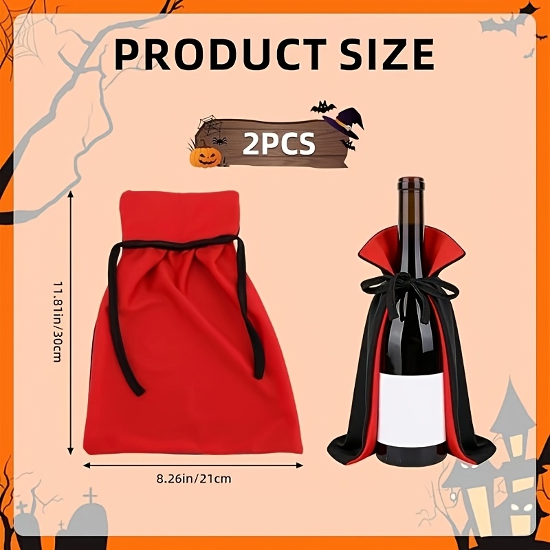 Image of 2pcs Halloween Wine Bottle Covers, Knitted Fabric Vampire Cape Bottle Decoration Halloween Party Decorations Home Decor & Themed Events (black And Red)