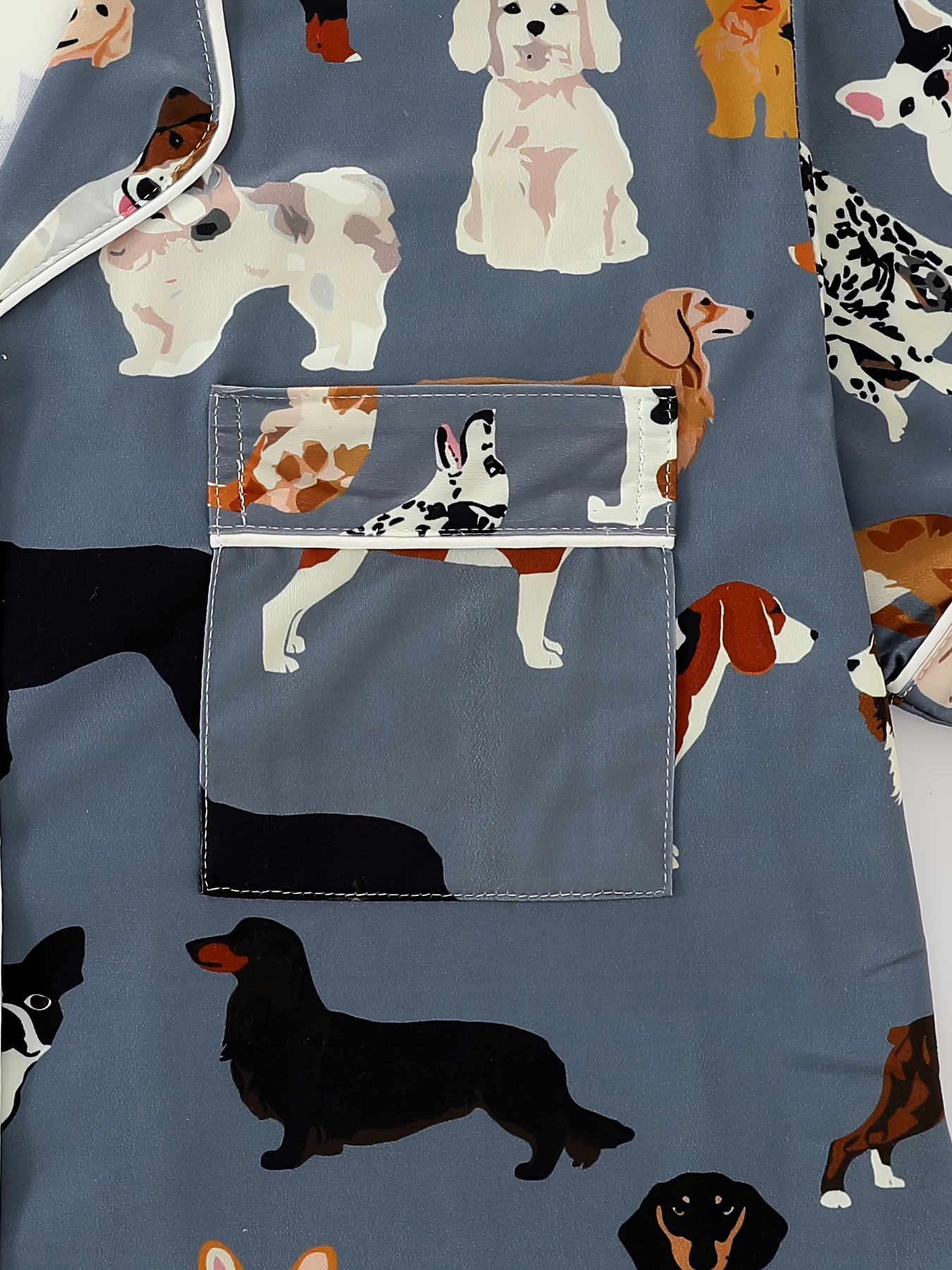 womens pajama set lapel short sleeve open front shirt and loose elastic shorts with animal dog print cool summer wearable outdoors casual   sleepwear and loungewear suit polyester fabric Product details 4