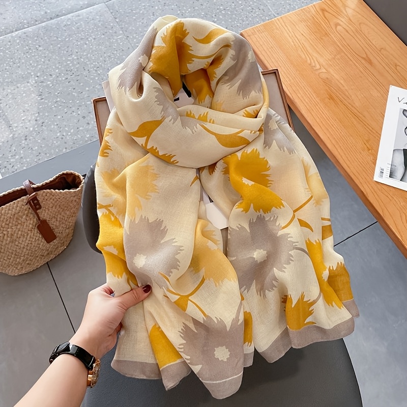 TEMU Écharpe à motif floral pour femmes, châle long et respirant, accessoire de mode décontracté pour , parfait cadeau de Noël