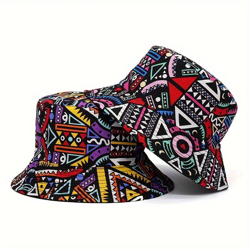 

Unisex Geometric Pattern Bucket Hat, Retro Summer Fisherman's Cap, Sun Protection Travel Hat, All-season Versatile Outdoor Adventure Hat