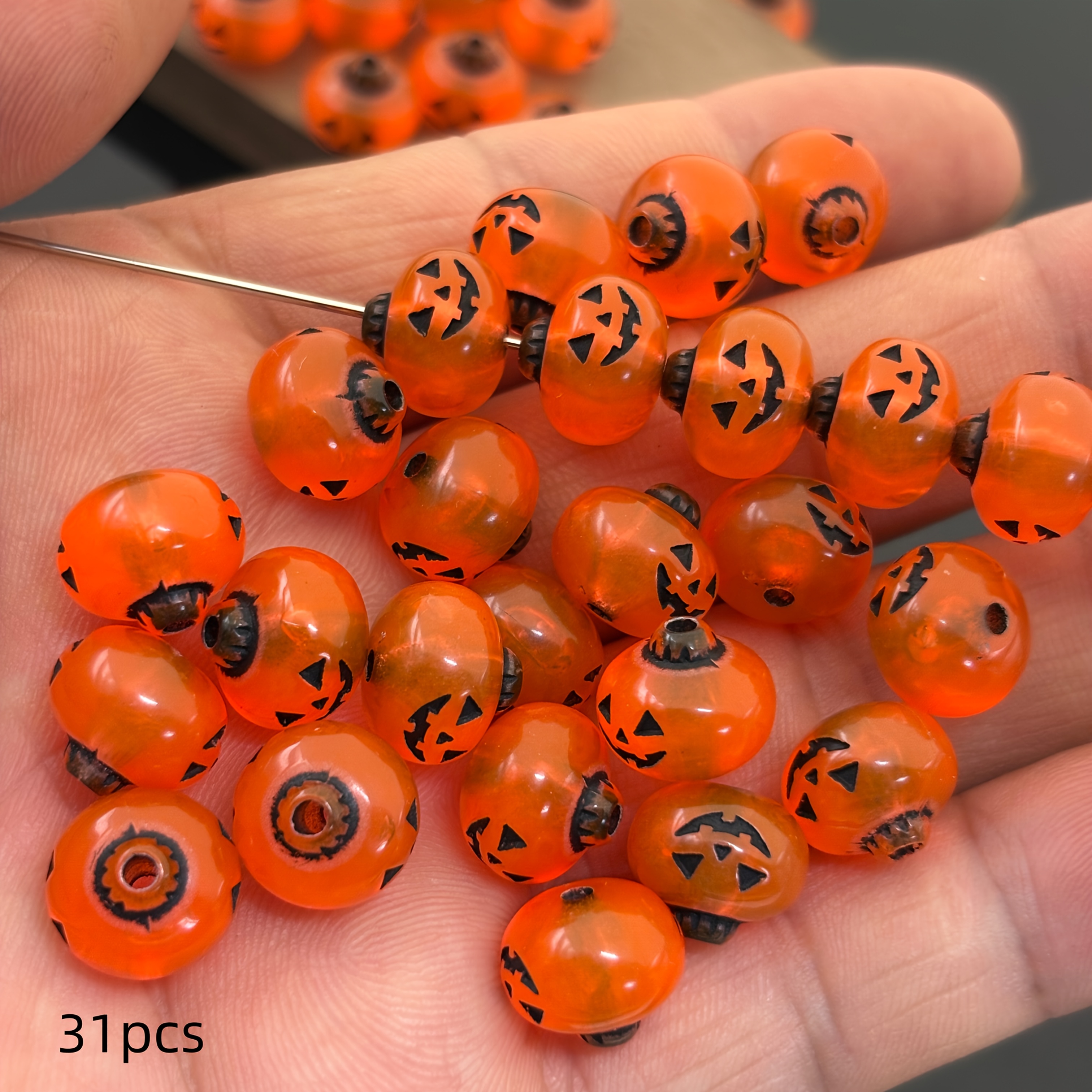 TEMU 31pcs/12mm Pumpkin Beads, Halloween Acrylic Beads, Spacer Beads For Diy Necklace Making, Bead Curtain Material, Creative Craft Accessories,