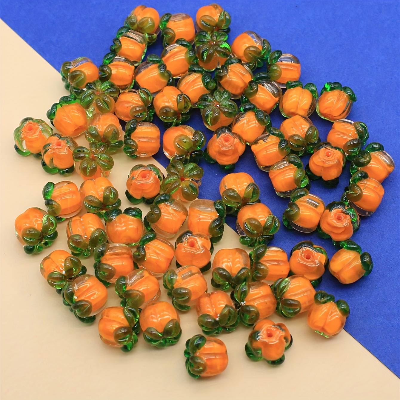 

10-piece Cute Glass Fruit Charms Set - Persimmon & Pumpkin Beads For Diy Jewelry Making