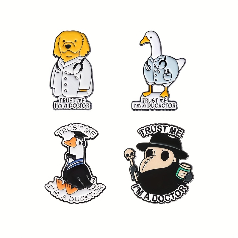 E-shop 4er-Set ME I'ME A DOCTOR Brosche Cartoon Lustiges kleines Tier Arztabzeichen Neuheiten Feine Emaille-Legierungsabzeichen Kleidung Rucksack Hut