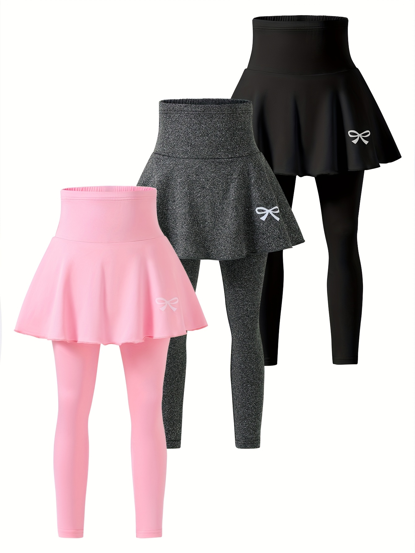 3pcs girls summer long pants with elastic waist solid color bow print skirt and pants for big girls casual outdoor sports comfortable fashionable simple versatile outfit for outdoor