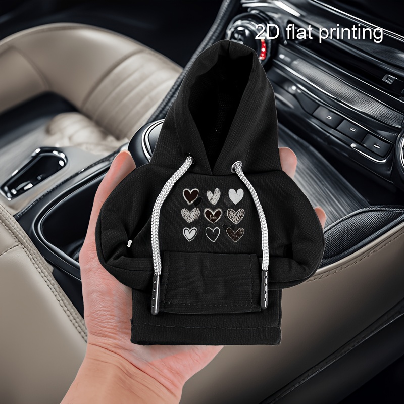 E-shop Ein Auto Schaltknauf Abdeckung mit verschiedenen herzförmigen Prints, einem Mini Hoodie, Schaltknauf Abdeckung, Auto Dekoration, kompatibel mit