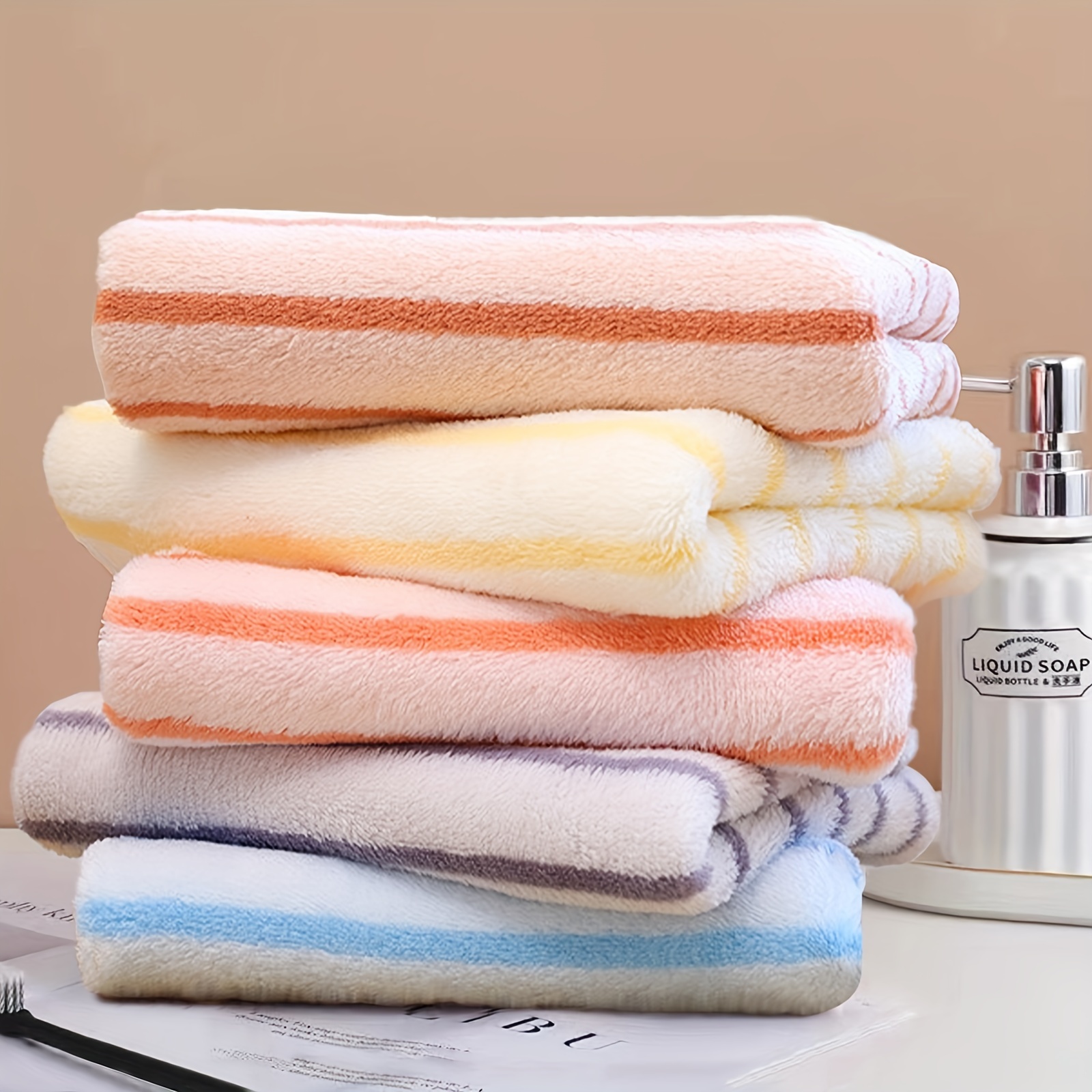 

5pcs Soft Absorbent Towels, Rectangular Bath Towels, For Camping, Outdoor Sports, And Cleaning