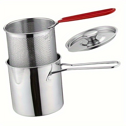 stainless steel deep fryer set with basket strainer   frying potato chips and fish kitchen handheld basket for deep frying details 4