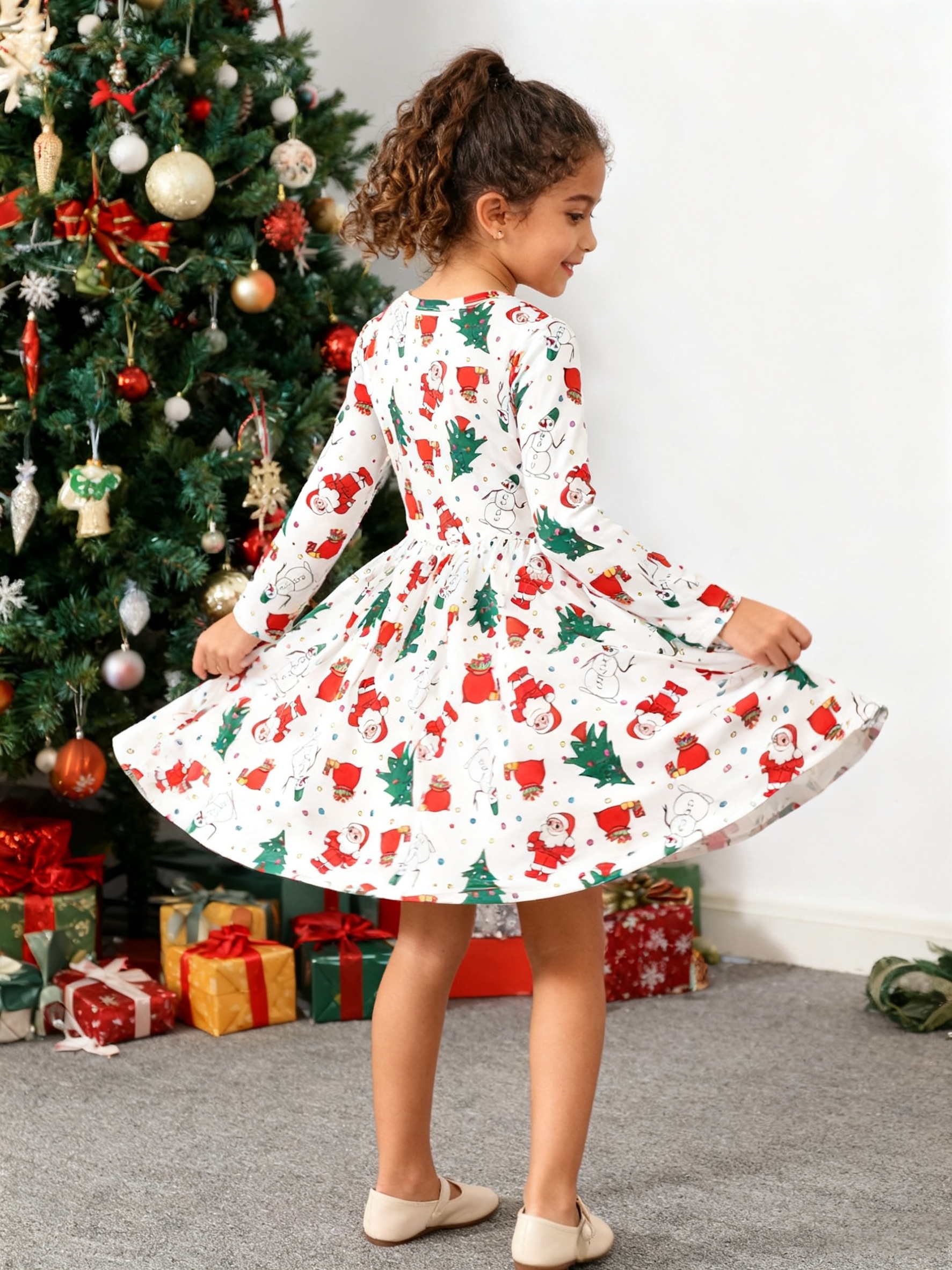 2pcs girls christmas party dress long sleeve midi - Temu United Kingdom