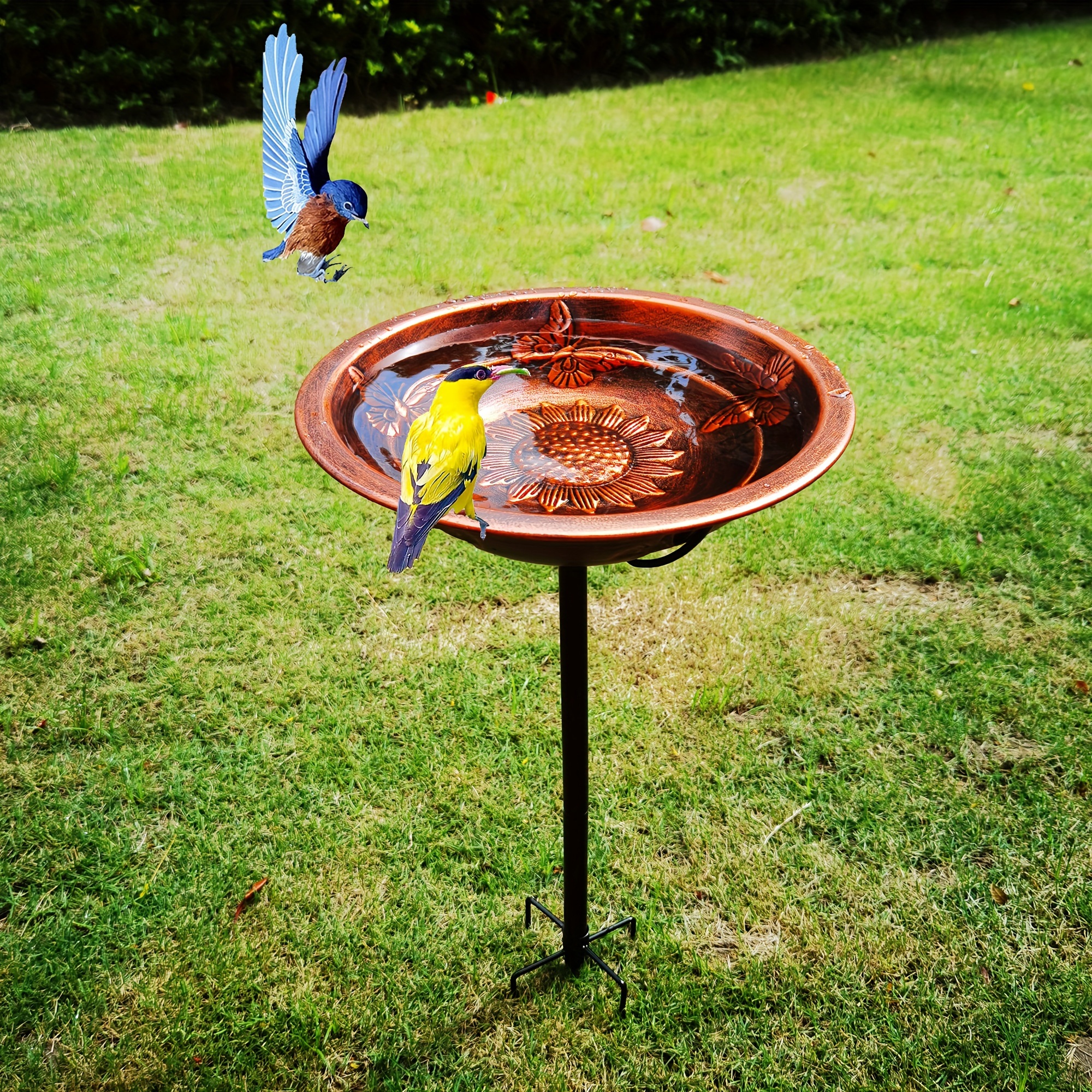 Iron Bird Bath With Seed Tray, 24.4-inch Freestanding Garden Bird ...