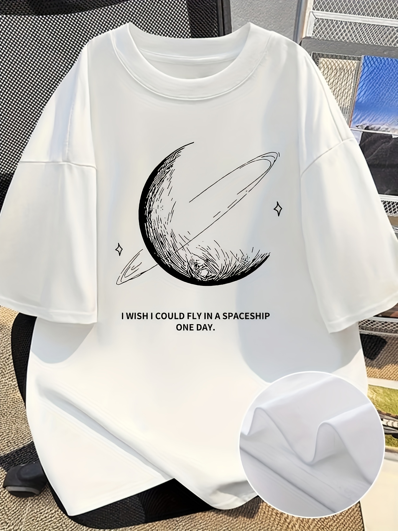 unisex loose fit versatile t shirt letter moon print summer - Temu