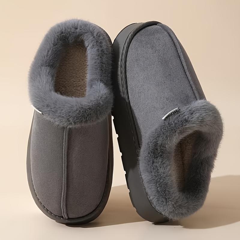 TEMU Thick Sole Short Hair Mouth Plush Comfortable Warm Slippers Indoor Outdoor Wear Widened Toe Box Home Slippers