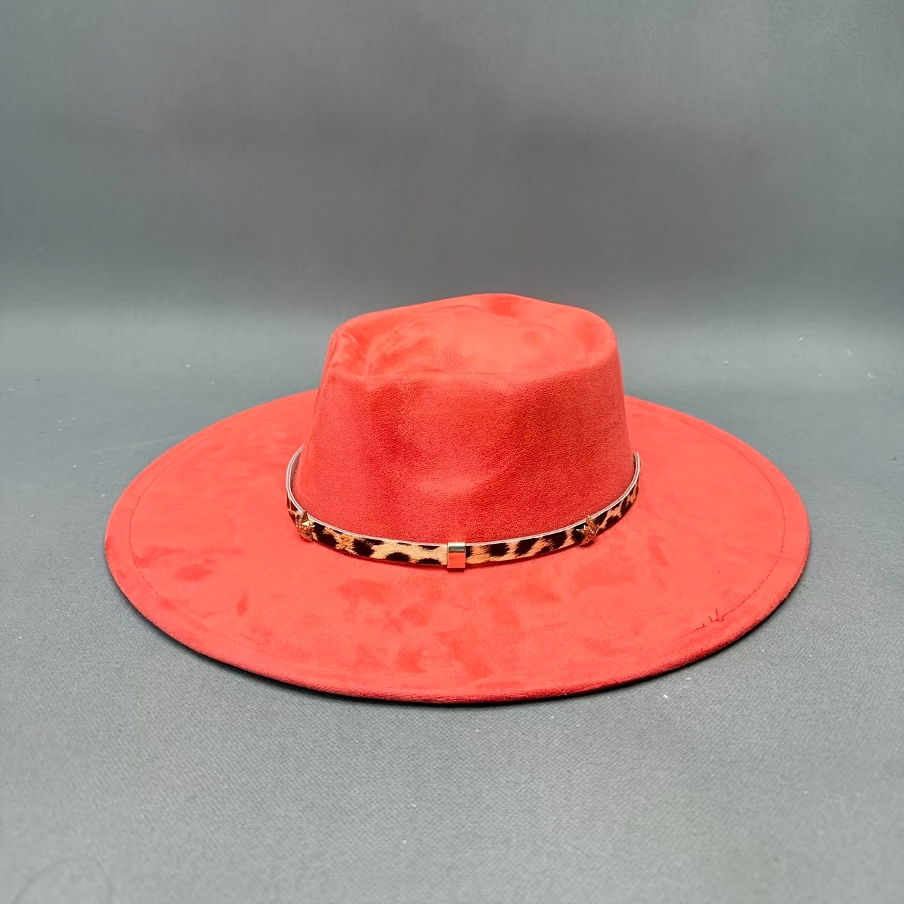 TEMU White Suede Western Fedora Hat, Leopard Print Band Breathable Wide Brim , Versatile Style, Casual And Bohemian Western Wear