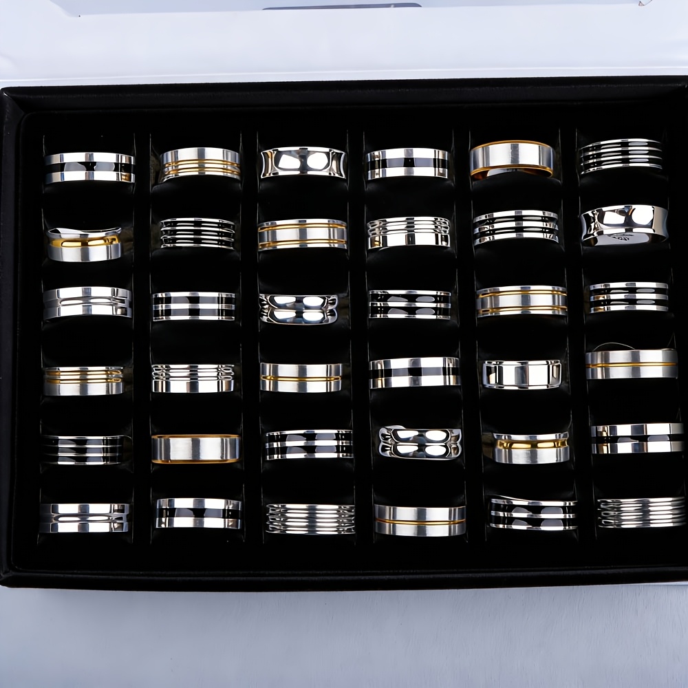 20/35pcs Trendy Stainless Steel Rings, Mixed Styles