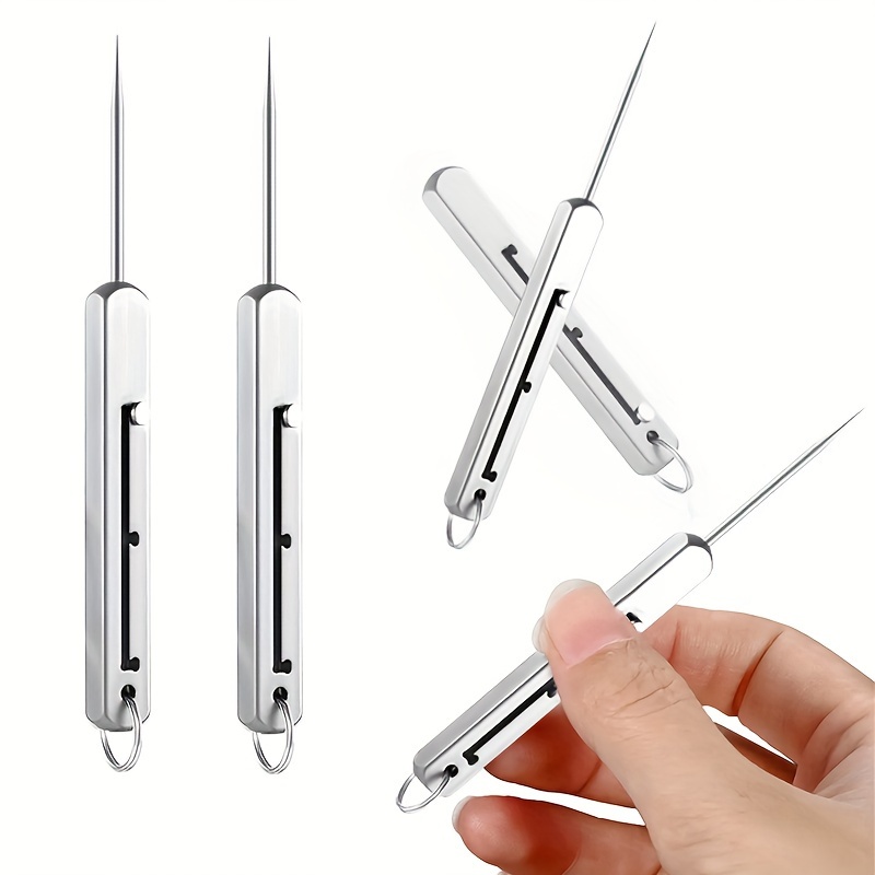 1 metal titanium toothpick portable keychain telescopic stainless steel toothpick reusable pocket toothpicks for camping traveling and picnics silvery details 0