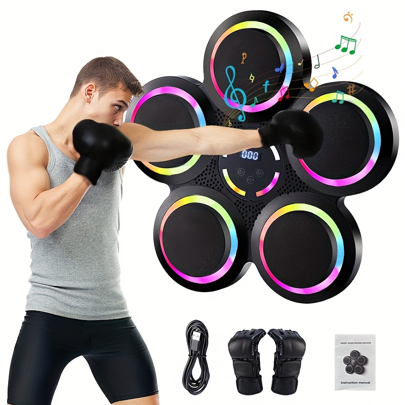 TEMU Smart Music Boxing Machine | Wall-mounted, Usb Rechargeable | Adjustable Speed & Height | Led Lights | Includes Gloves | Wireless Smartphone | Abs Material | Ideal For Home Gym Fitness