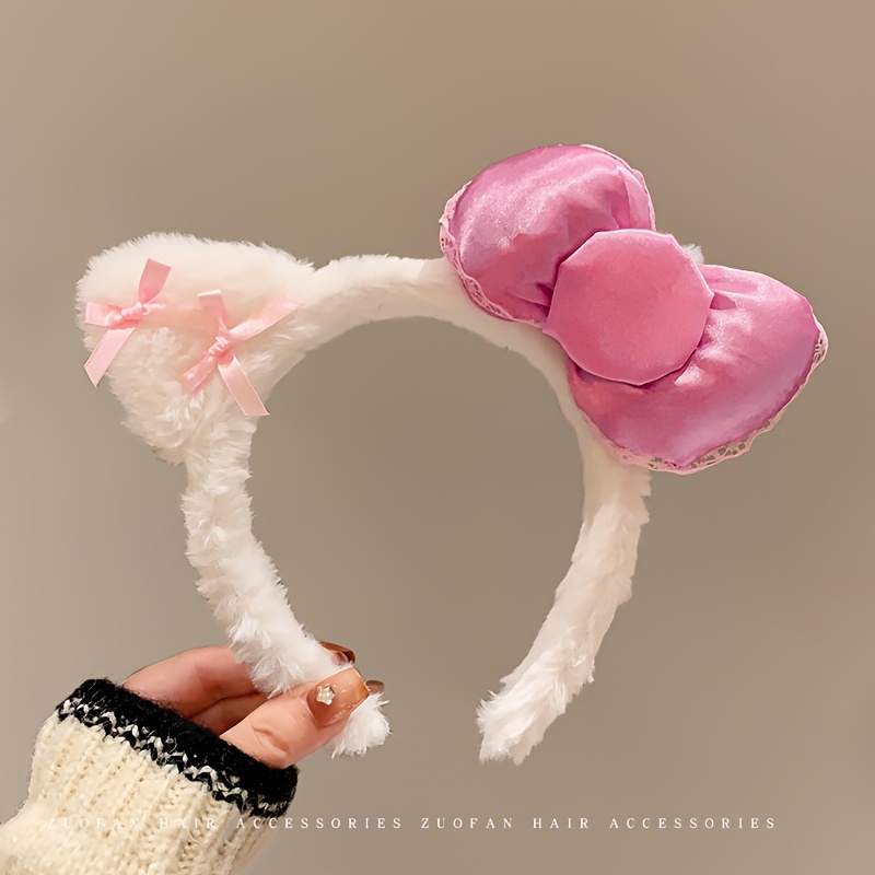 E-shop Für Süße Katze Pink Bow Plüsch Stirnband - Frauen Süß und Bequemer Haarzubehör, Geeignet für Gesichtsreinigung und Herbst- und Winter-Styling