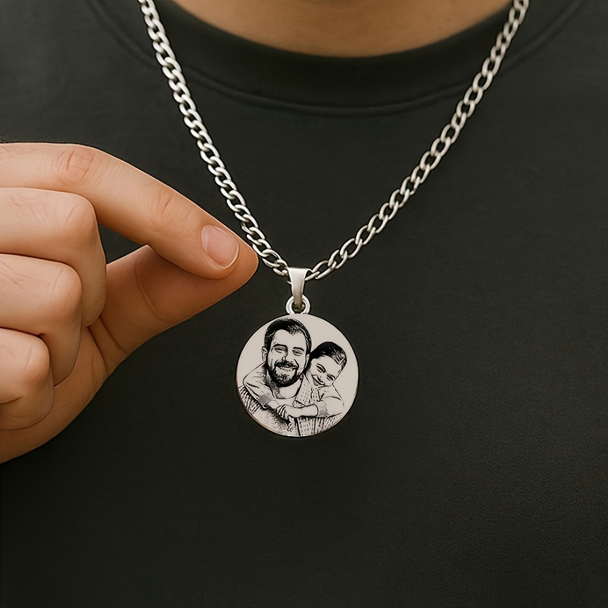 TEMU Collar con foto personalizado para hombre - grabado, cadena de acero inoxidable 304, colgante duradero para a día, regalo de joyería para papá,