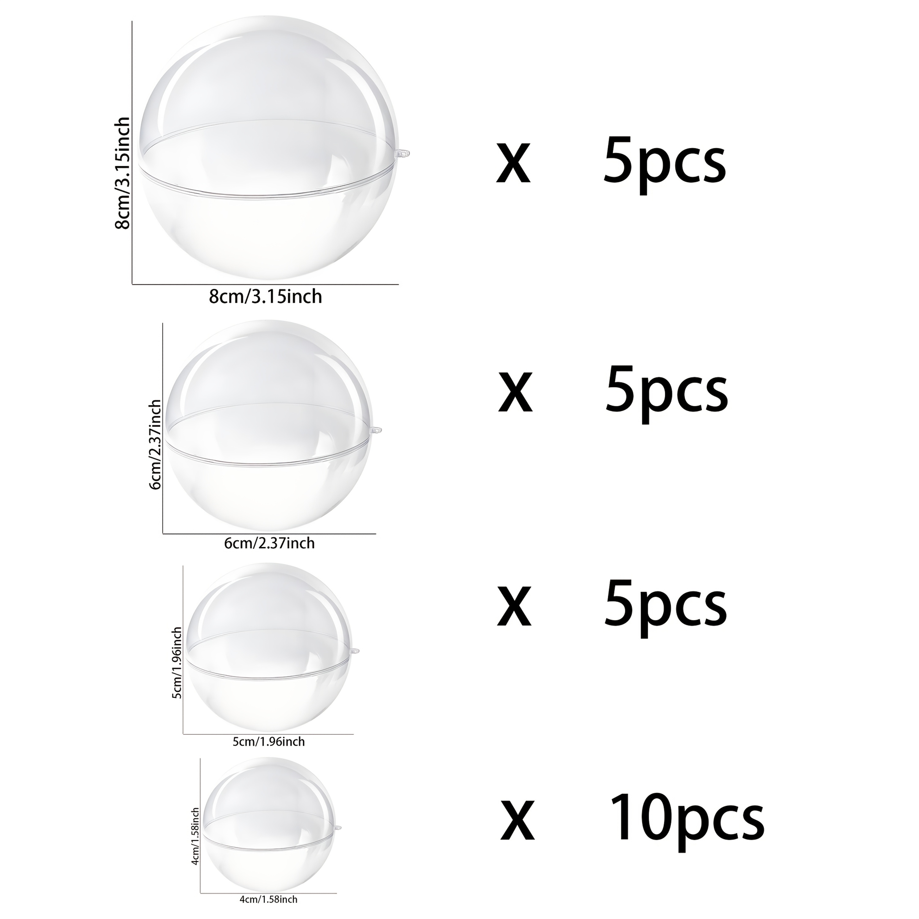 TEMU 2d Flat, 25 Plastic Transparent Ball Hanging Ornaments In Different Sizes. Are Decorative Items, Suitable For Party, Home And Store Decoration ,