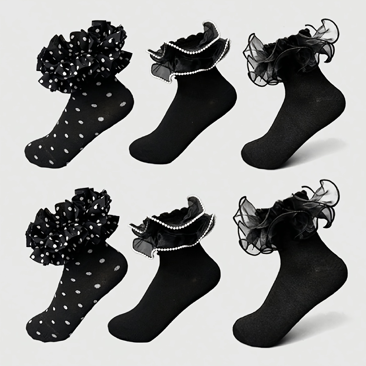 TEMU 3-pair Set Of Women's Mid-calf Socks In Different Styles, Featuring Lace At The Ankle. Suitable For Dancing, Parties, Gifts, Holidays, Outdoor