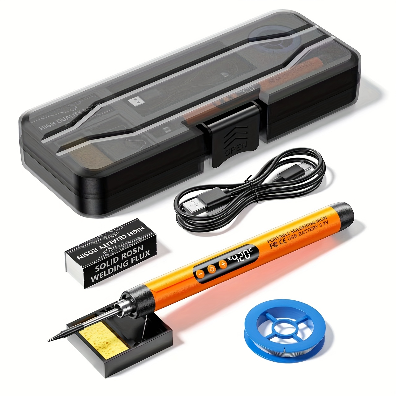 USB rechargeable soldering iron with digital display and 3-temp adjustment