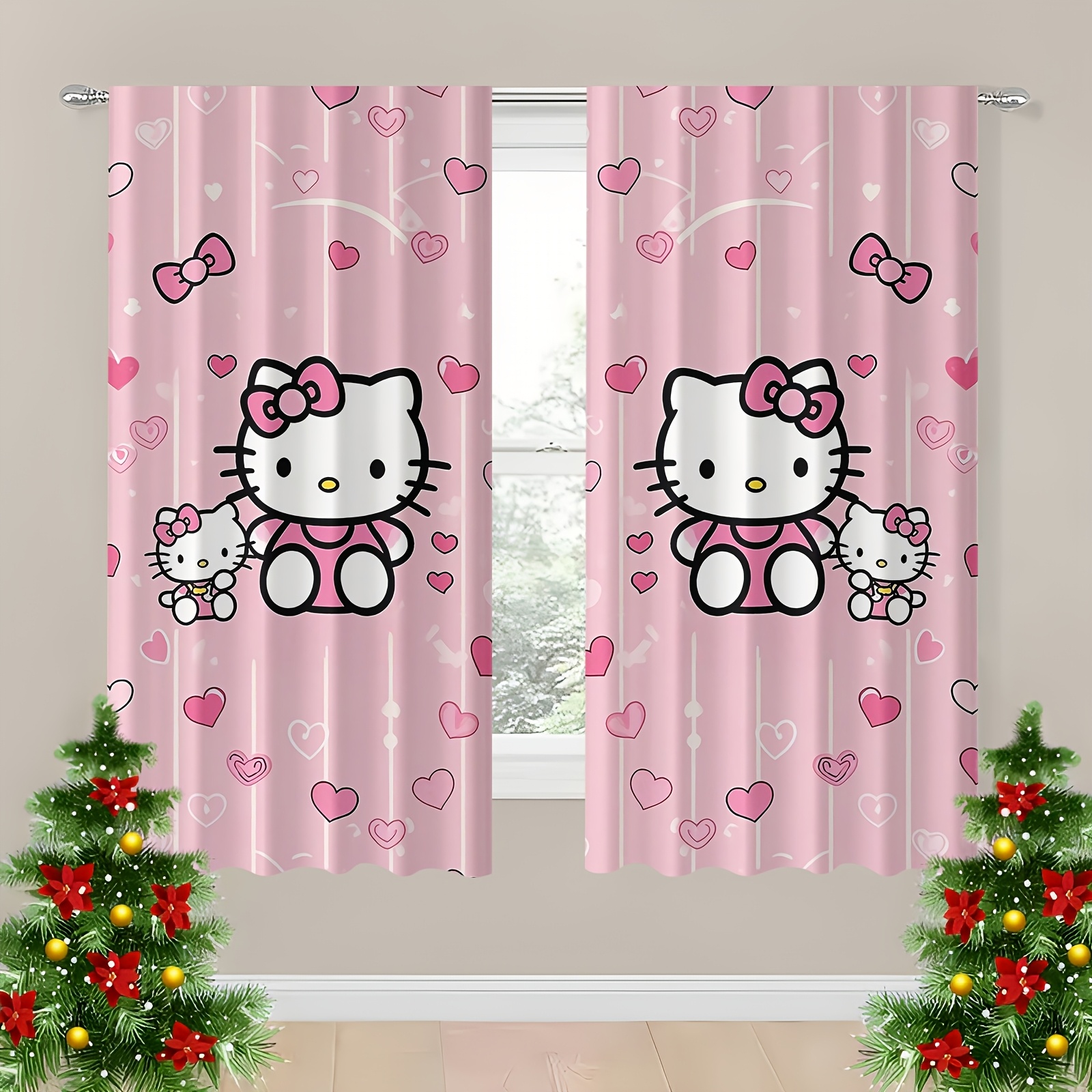 

2pcs Sanrio Hello Kitty Window Drapes – Featuring Hello Kitty In A Design, Sizes (23.62x59.09 / 51.18x82.68 Inches), Washable In Machine