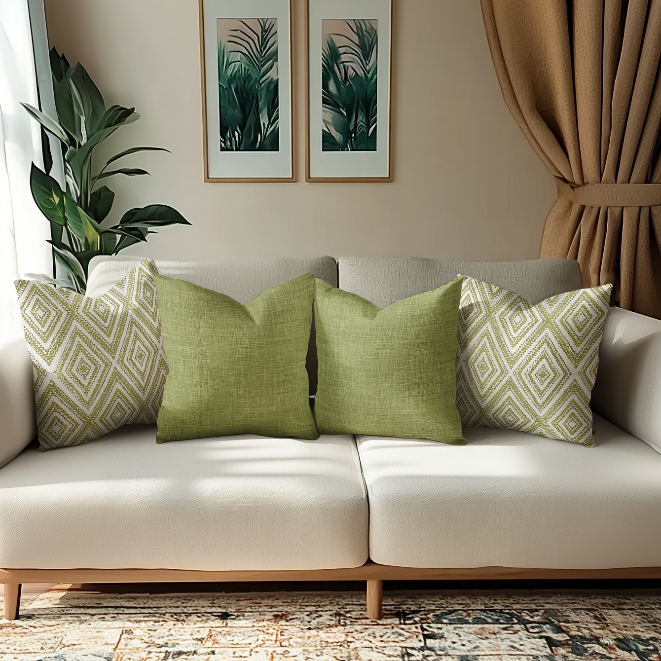 TEMU 4pcs, Taie d'oreiller, Taie d'oreiller à motif géométrique en treillis vert, Housse de coussin, Impression simple face, 17.7 pouces * 17.7