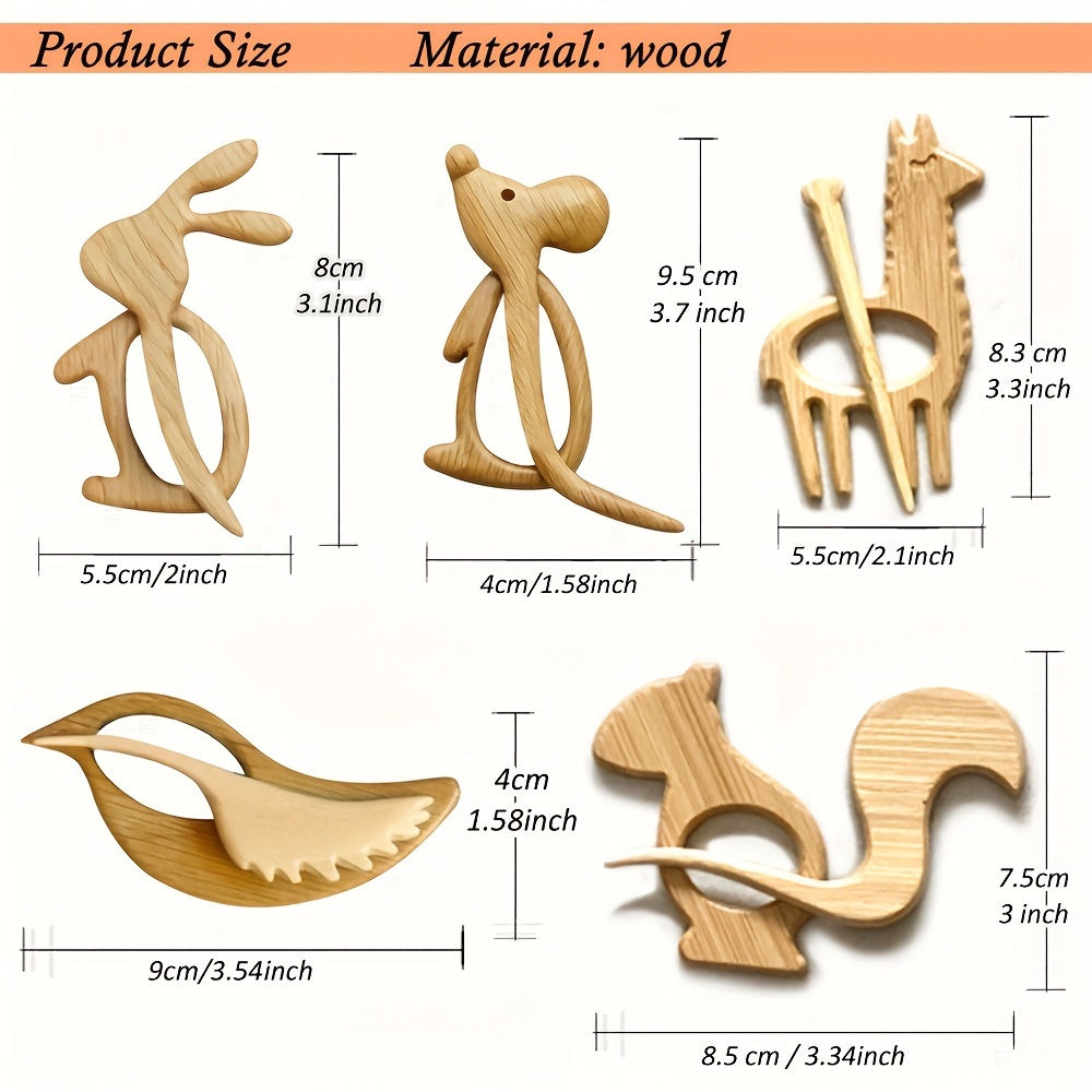 3 5pcs wooden animal pattern brooch creative fashion wooden animal brooch wooden animal needle sweater clip wooden brooch   animal brooch sweater clip details 1