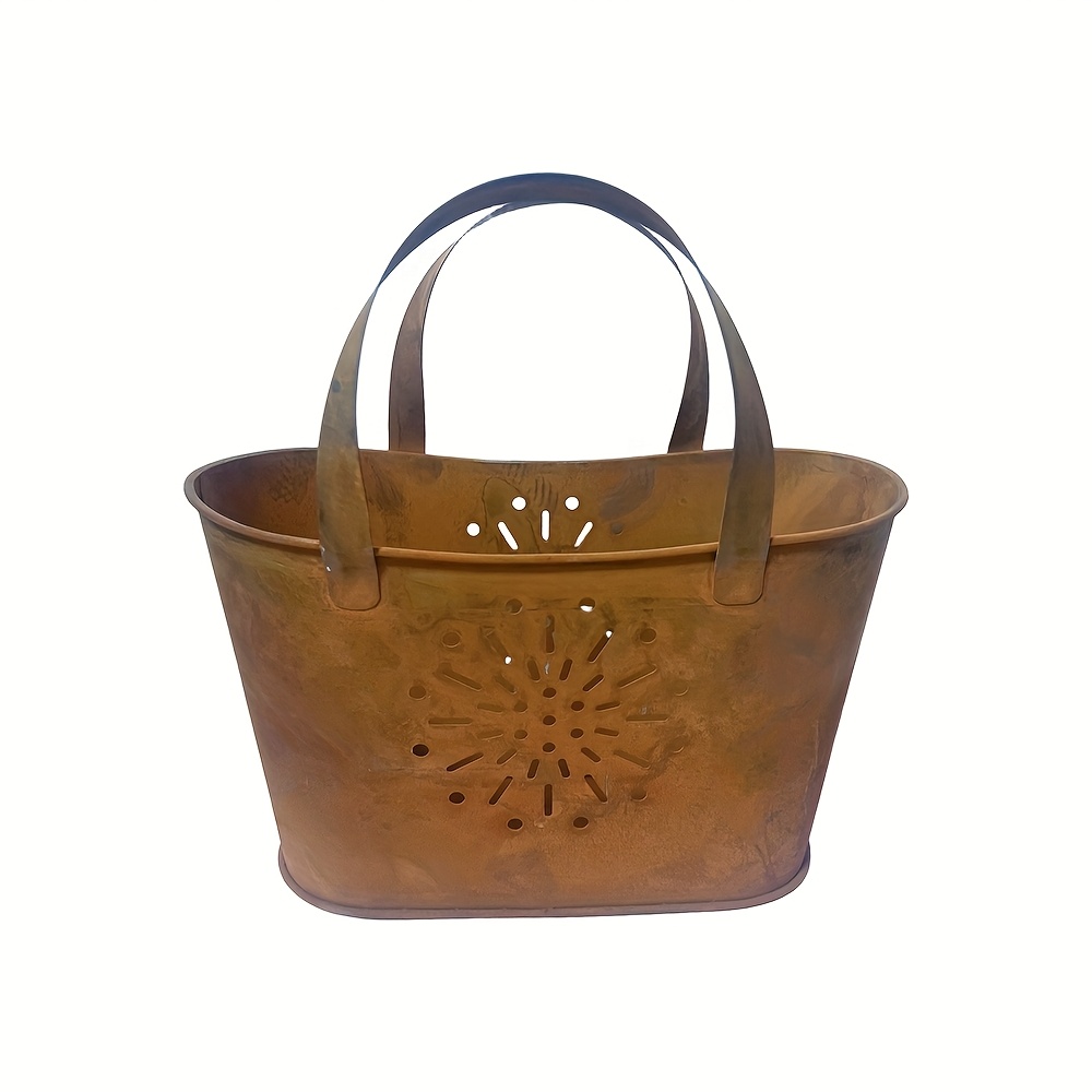 E-shop 1 rostiger Blumentopf aus Metall, hohler Blumenkorb aus Metall, Blumentopf im rustikalen Landhausstil, Dekokorb für die Gartendekoration im