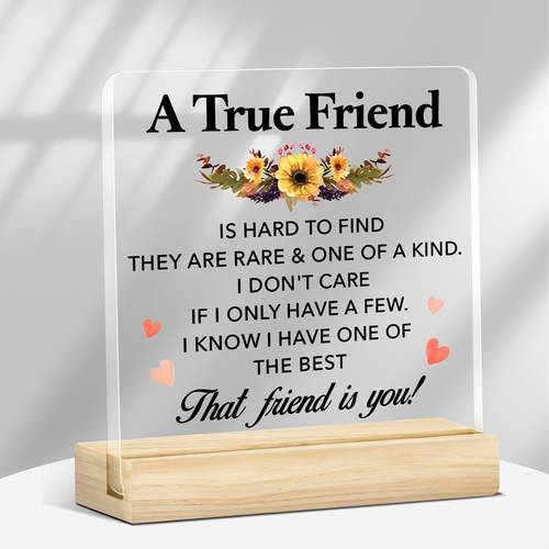 1pc friendship acrylic quote plaque transparent desk gift with wooden stand inspirational decor for friends birthday office display contemporary style flower theme