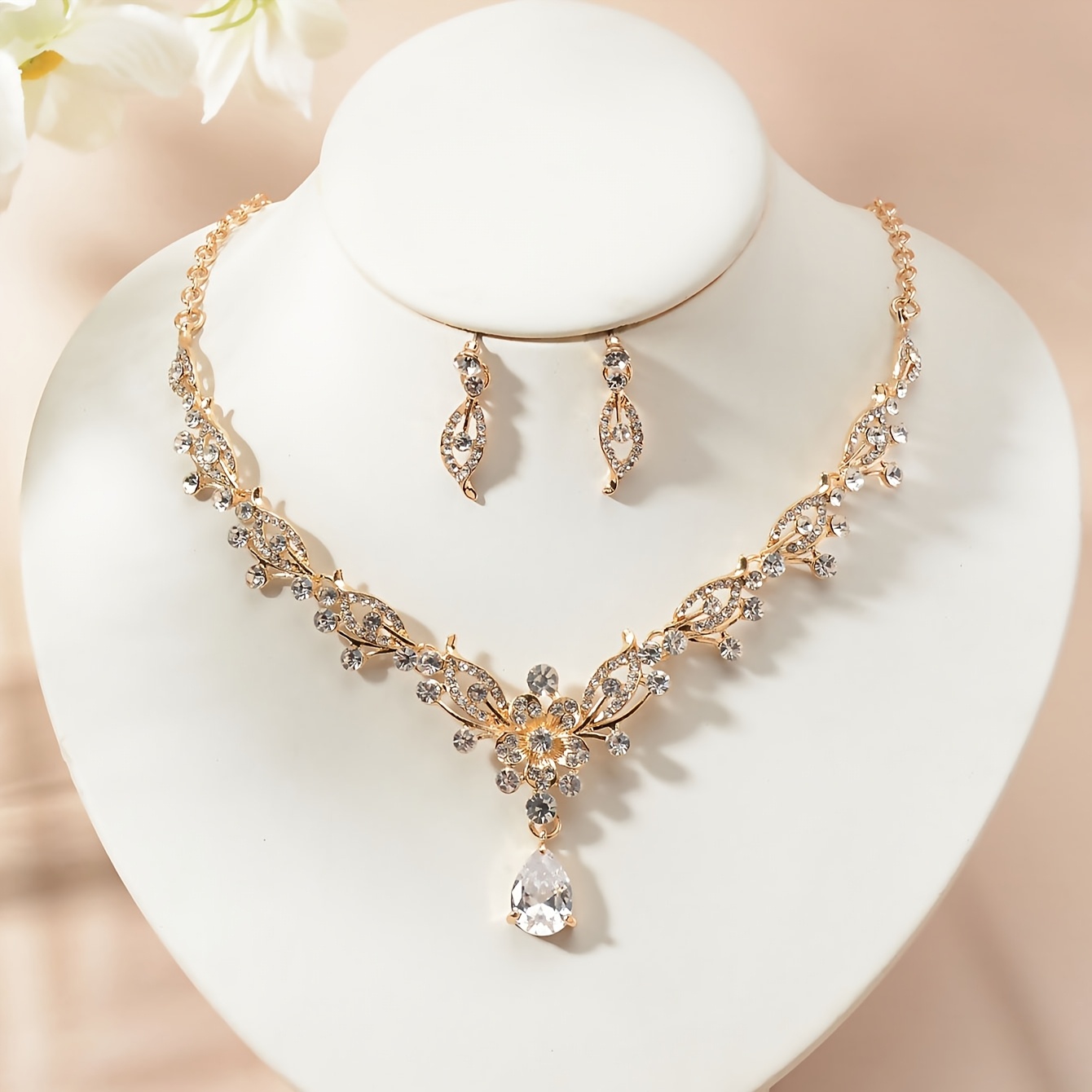 TEMU 3pcs Bridal Jewelry Set Light Luxury Niche Style Annual Meeting Wedding Marriage Evening Dress Additions Necklace