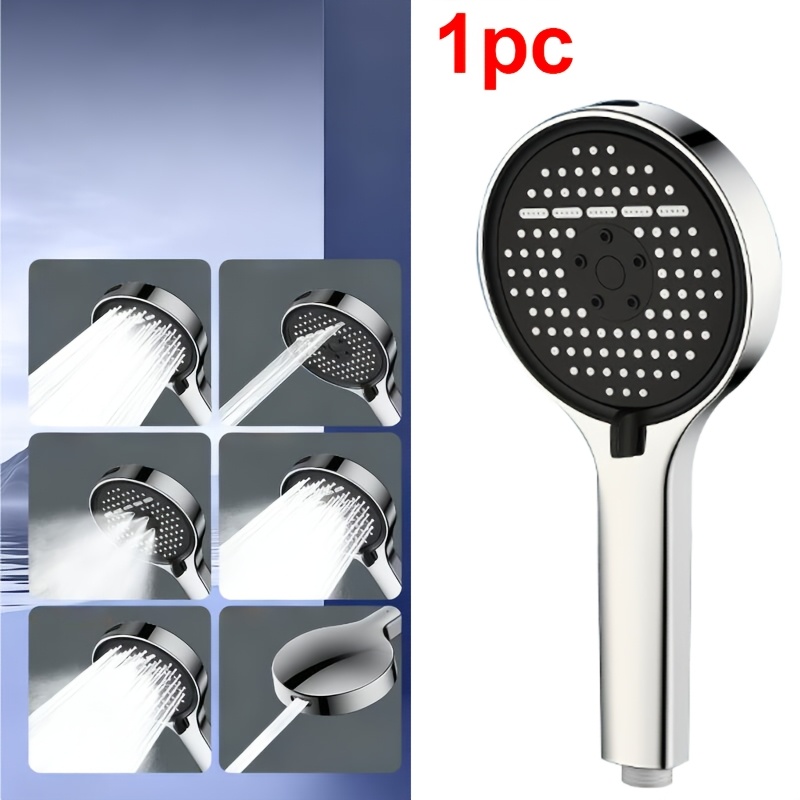 TEMU Large Area Shower Spray Silvery/ With 6 Adjustable , High-quality High-pressure Water- Flow Shower Faucet, Nozzle, Bathroom Accessories,for
