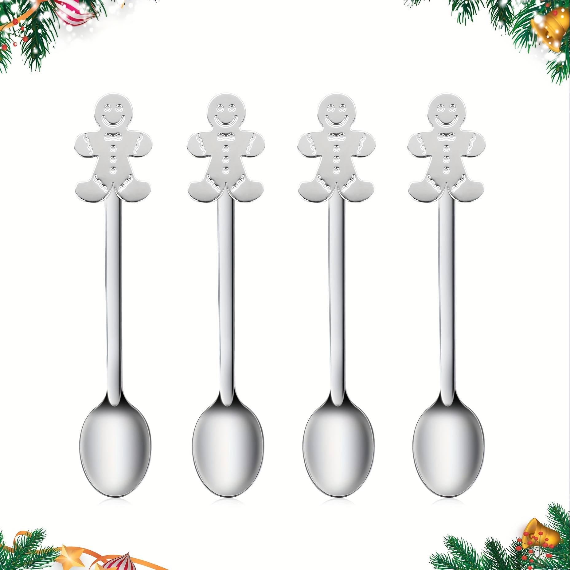 

4pcs Christmas , Steel Stirring Spoon Tea Spoon Spoon For Christmas Tableware Decor, Dishwasher Safe