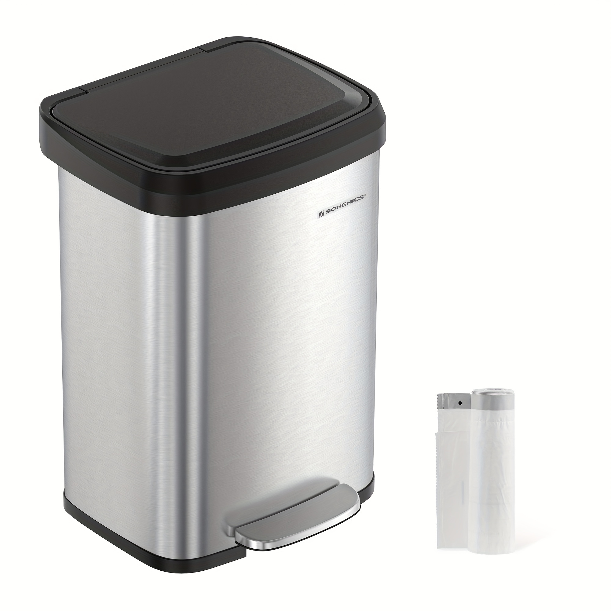 Image of Kitchen Bin, 13 Gallon (50 L) Rubbish Bin, Metal Waste Pedal Bin With Lid, Tall And Large