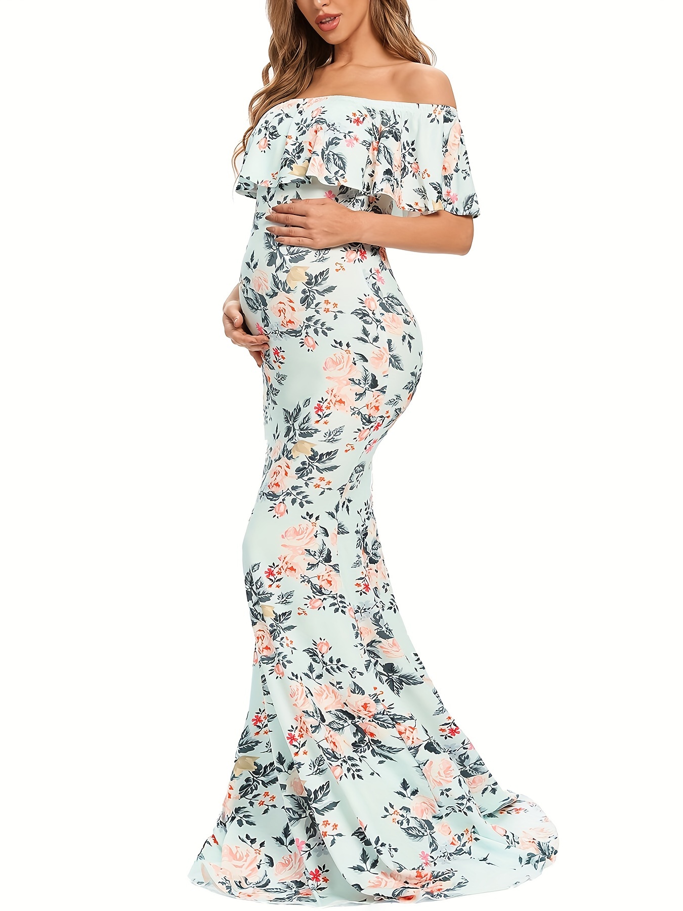 fitted off the shoulder maternity dress White Off The Shoulder Fitted Maternity Solid Dress main image 1