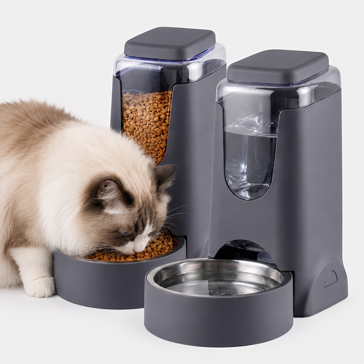 TEMU 1pc/2pcs - Large Capacity Pet Feeder And Waterer Combo - Automatic Cat And Dog Food And Water Dispenser, Large Capacity, Easy To Disassemble And