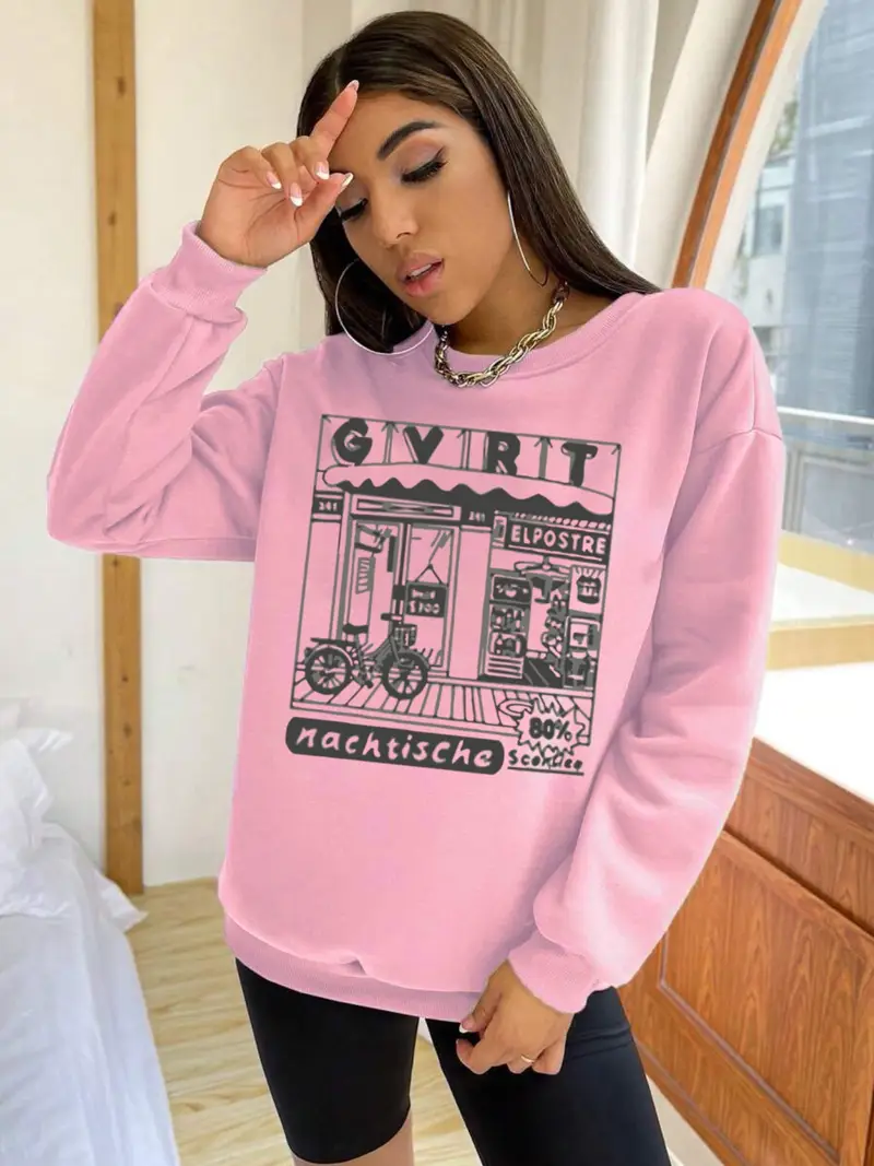 sudadera cuello estampado rosa mujer diseño Temu Uruguay