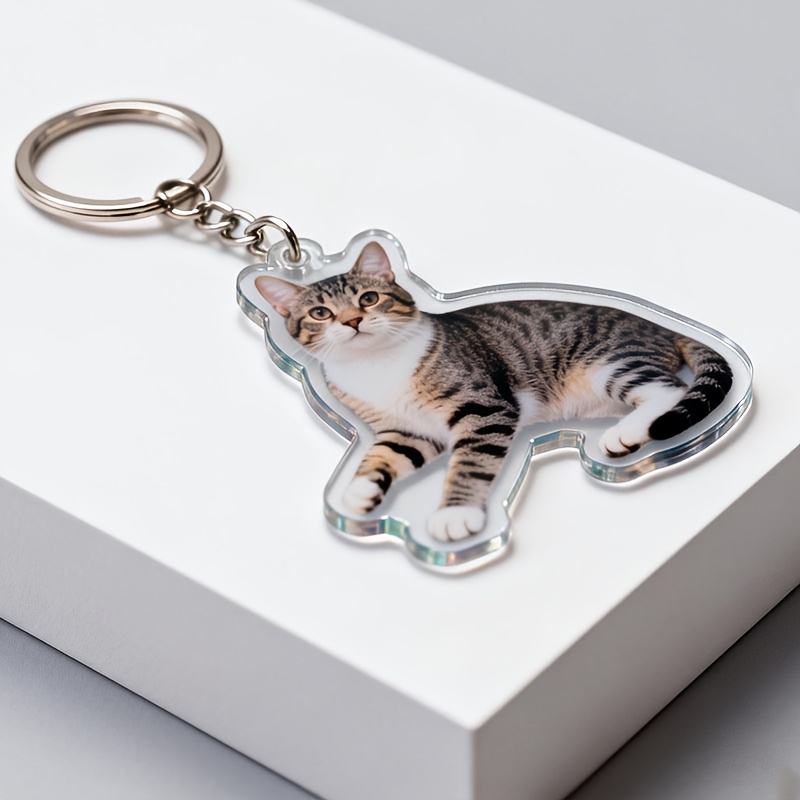 TEMU Custom Pet Keychain Pendants Featuring Personalized Photos Of Cats And Dogs, Made From Acrylic, Serving As A Keepsake Of The Pet And Owner