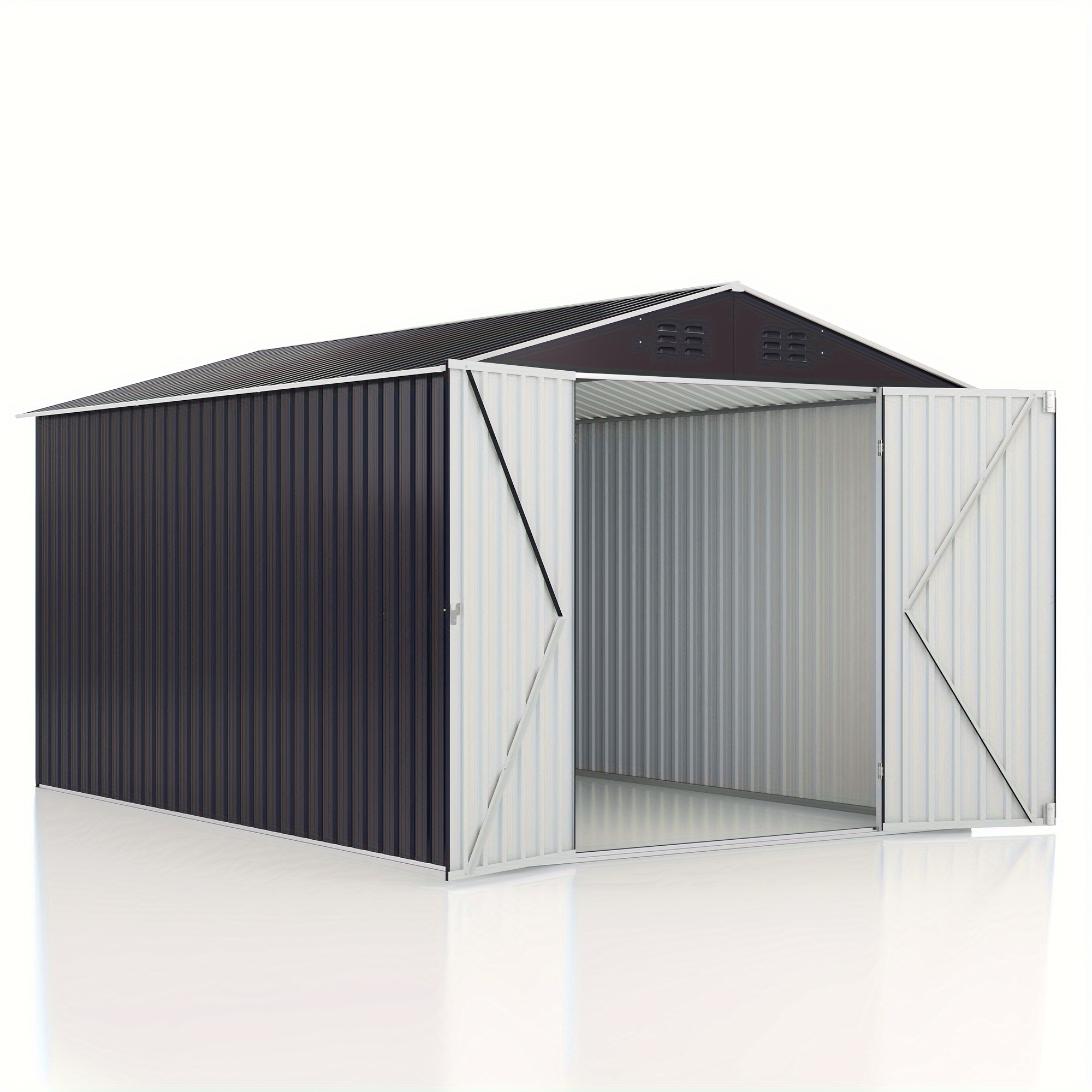 8x12 FT Outdoor Storage Shed, Garden Shed With Lockable Doors, Metal Tool Sheds