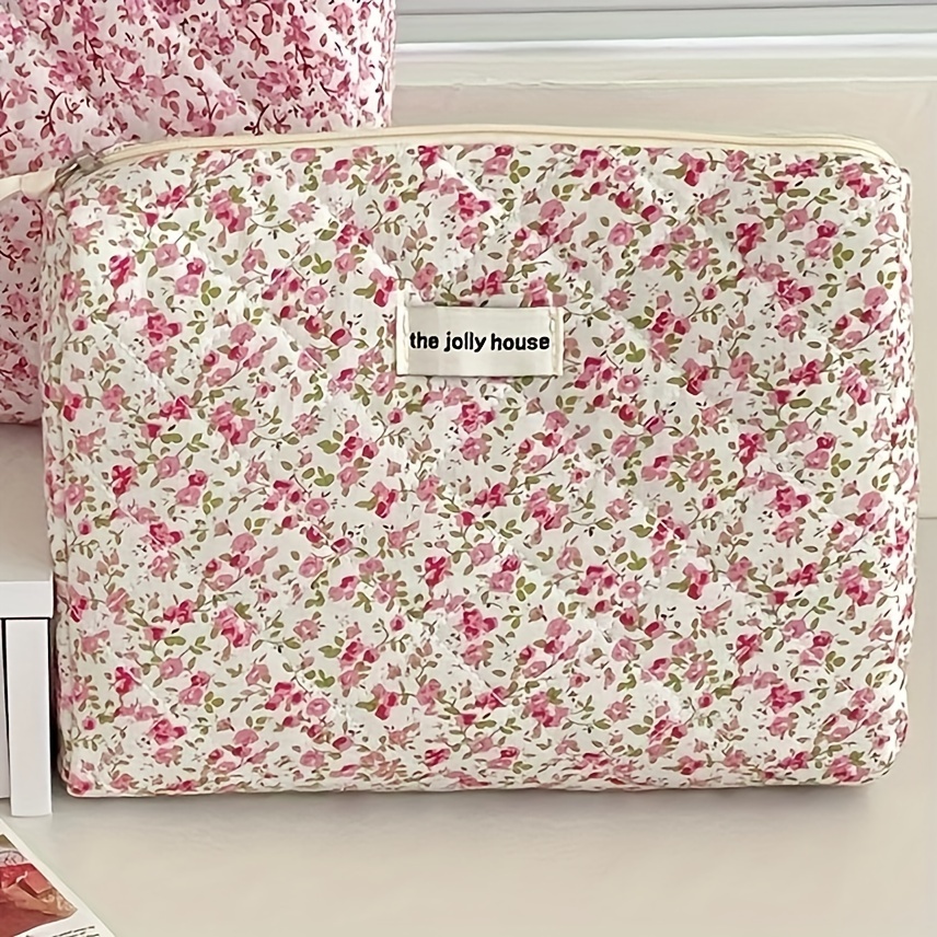 Image of [cosmetic Bag] Colorful Floral Print Makeup Bag 2024 New Quilted Women's High Aesthetic Travel Portable Large Capacity Toiletry And Makeup Bag