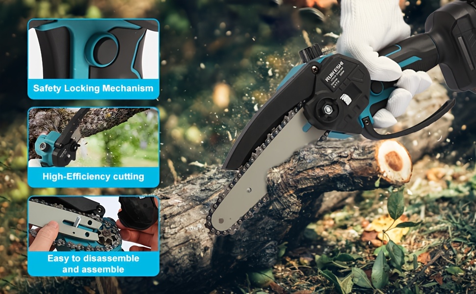 6 inch cordless mini chainsaw gardening tool saw with toolbox including 6500mah battery and charger goggles and gloves valentines day gift for boyfriend or husband gift for father details 1