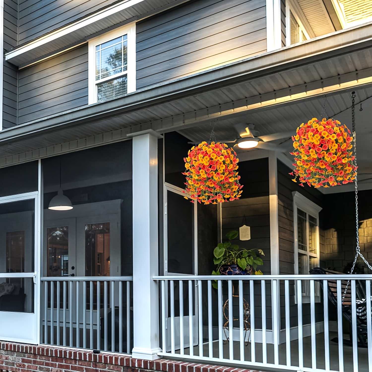 Enredaderas artificiales de campanillas resistentes a los rayos UV - Flores naranjas realistas, decoración interior/exterior resistente a los rayos UV, ideal para bodas, porches, jardines - Decoración de otoño y para todas las estaciones sin mantenimiento, arte floral de plástico duradero