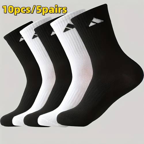 imagem do item 10 peças (5 ) de meias masculinas de , meias esportivas de cós , meias de de cor , meias unissex versáteis para estilo outono/inverno,para atividades físicas no verão