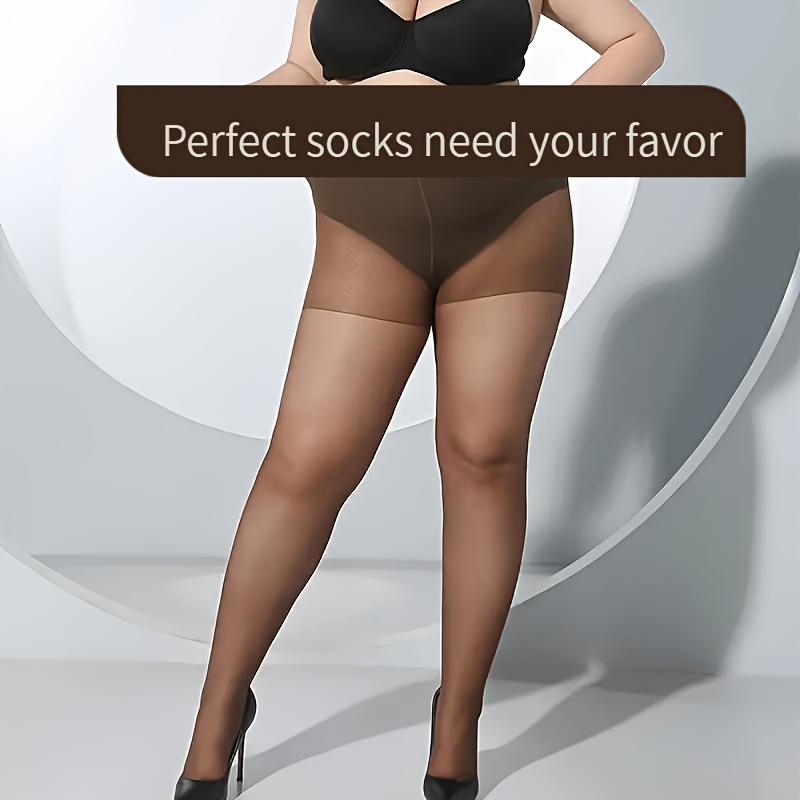 1 Pair Plus Size Women'S High-Waist Shapewear Pantyhose, 89% Nylon 11% Spandex, Knit Fabric, Solid Color, Thin Sheer Tights, Anti-Snag, Hand Washable - Fits 0XL to 2XL