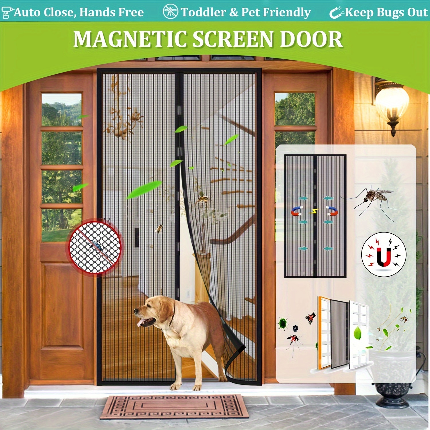 magnetic mesh fly screen door automatic closing ventilated Temu