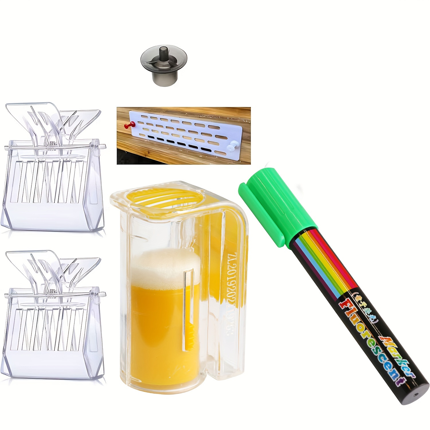 

6pcs Queen Bee Catcher/cage Set, 1x Queen Bee Marker,1x Marking Bottle, 1x Beehive Entrance Gate, 1x Bee Breeding Platform,2x Marking Clips, Beekeeping Tools