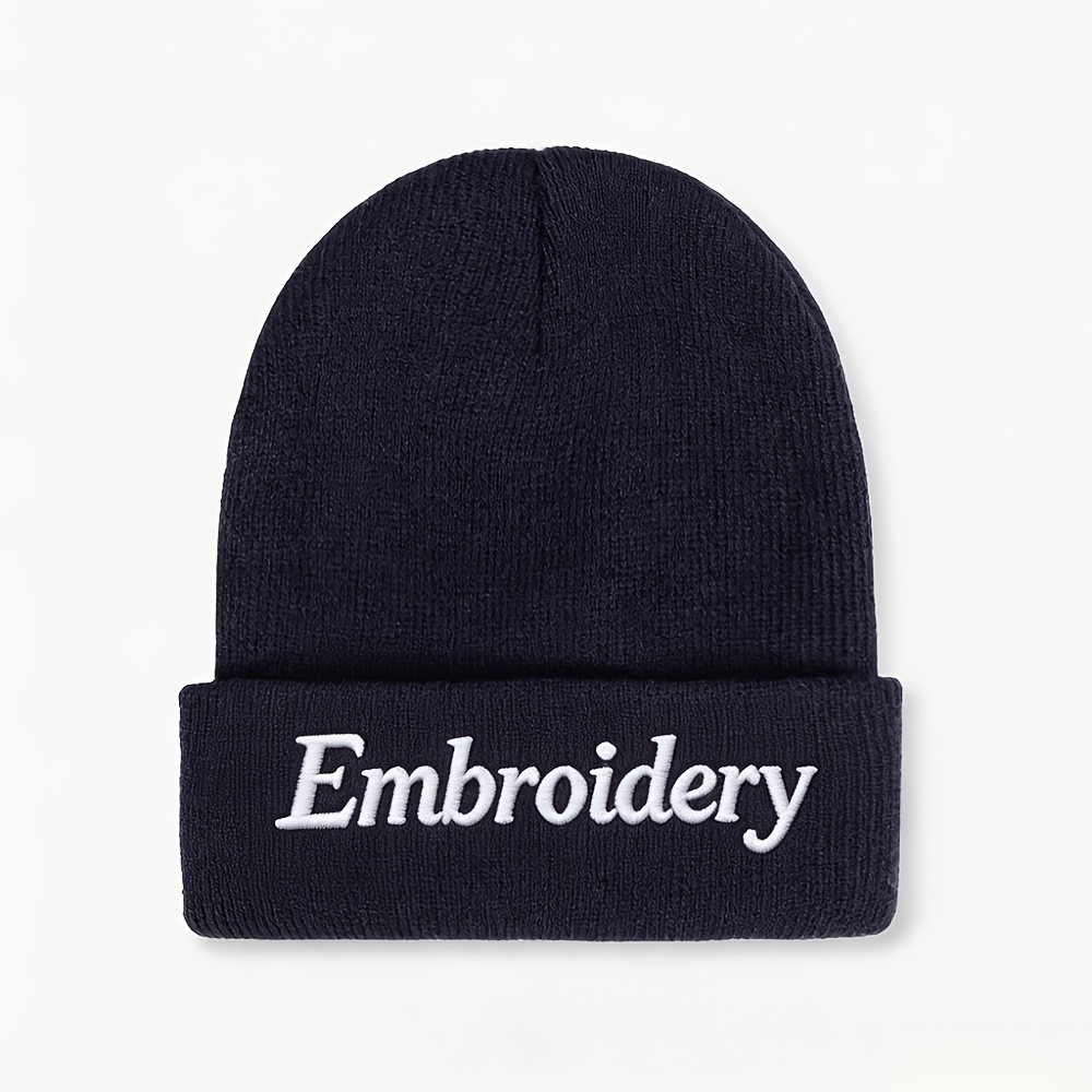TEMU 2D Plat - Gepersonaliseerde platte geborduurde textielmuts met gevouwen boord, warme wintermuts met voor heren en dames, unisex ademende koud